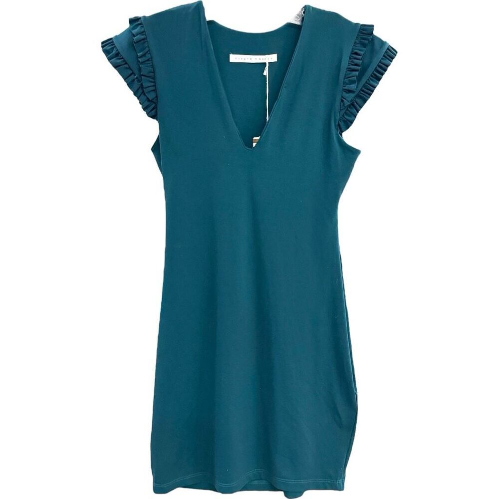 Susana Monaco Teal V-Neck Ruffle Sleeve Mini Dress